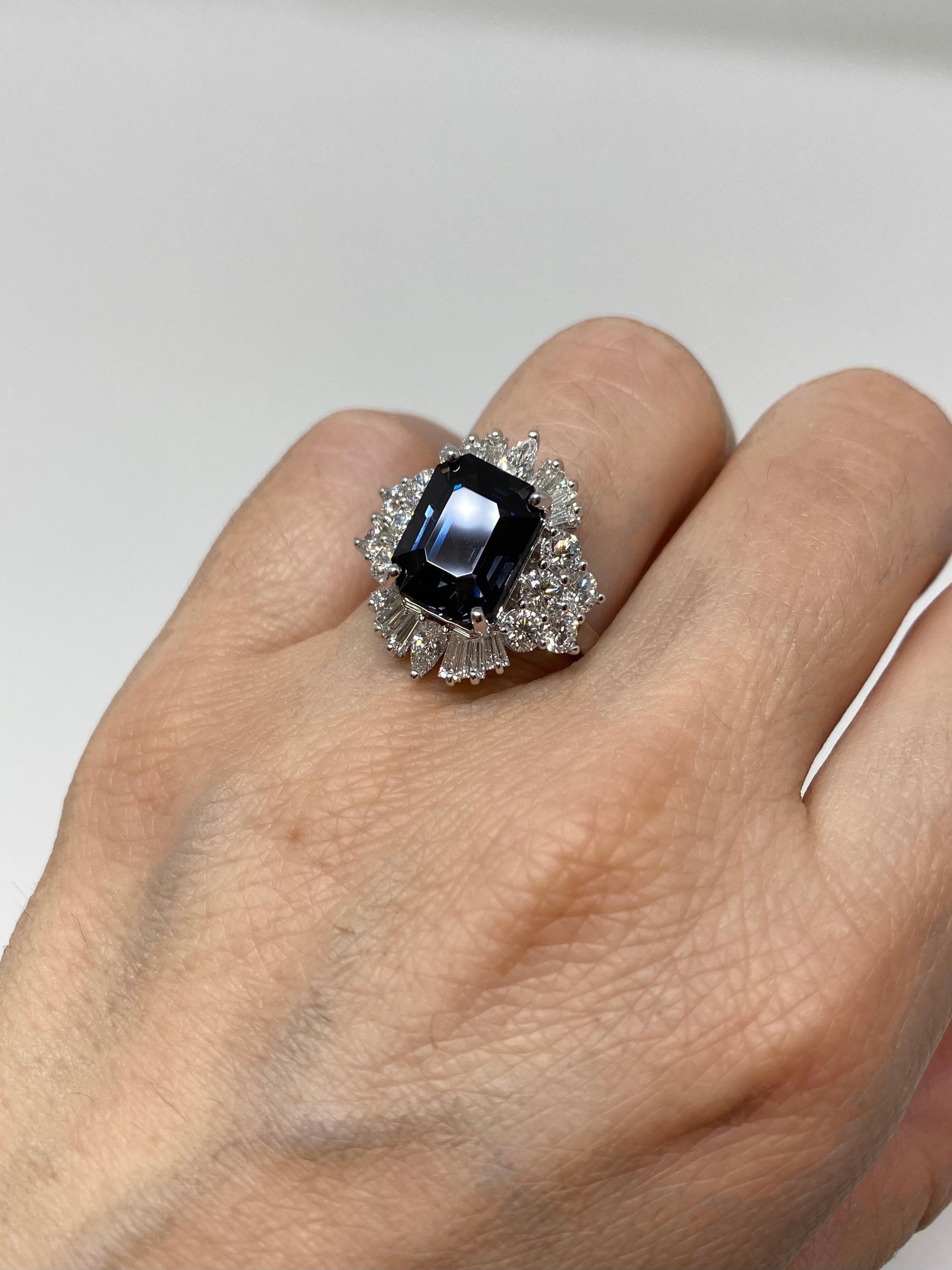 Cushion Cut 18 Karat White Gold LOLA Deco Inspired Black Spinel and Diamond Ring For Sale