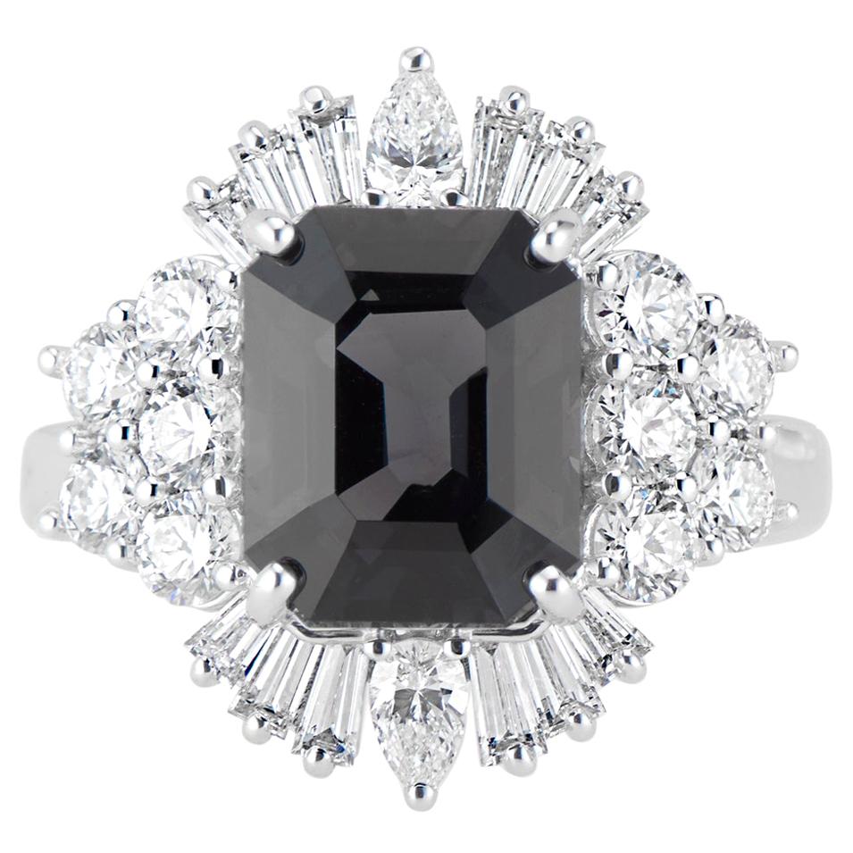 GIA Certified 18k LOLA Deco Inspired Black Spinel and Diamond Ring