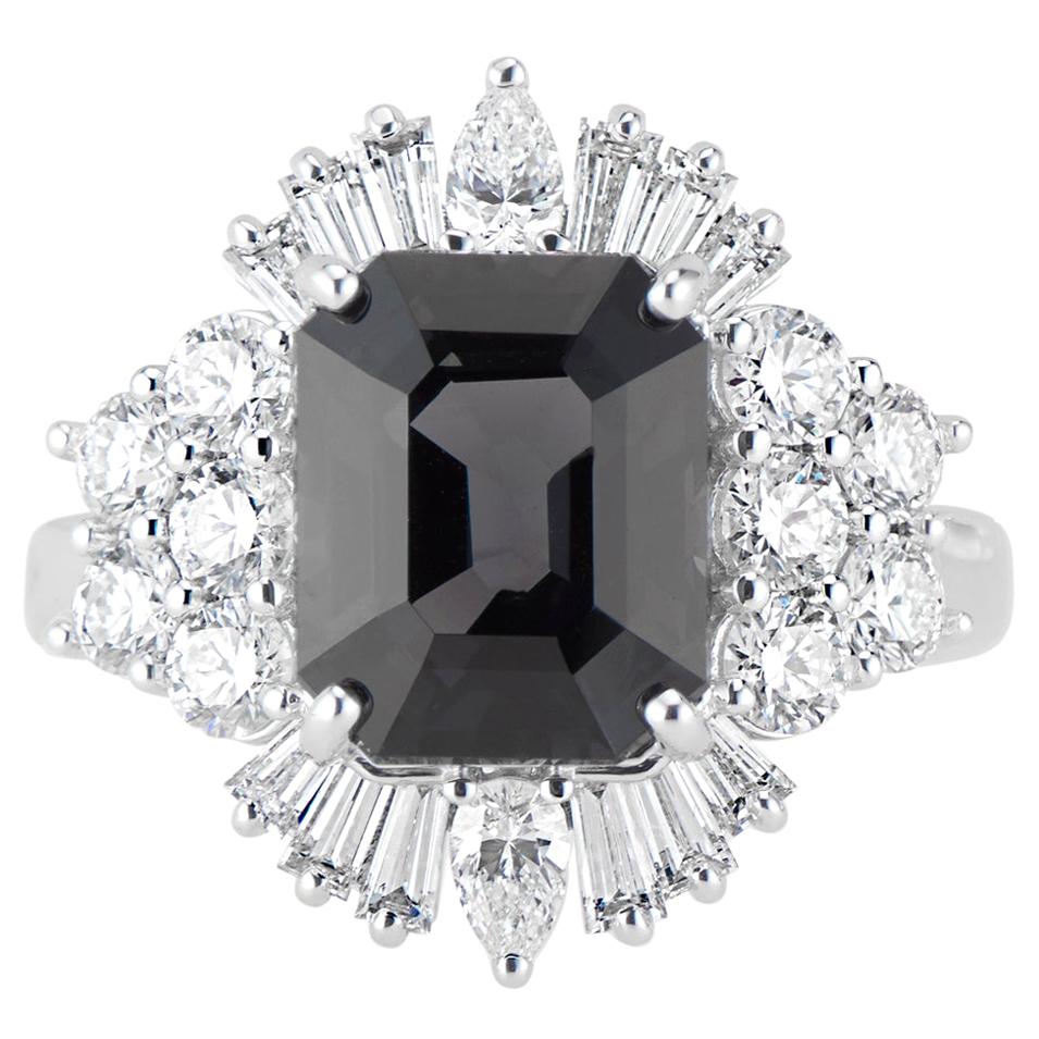 18 Karat White Gold LOLA Deco Inspired Black Spinel and Diamond Ring