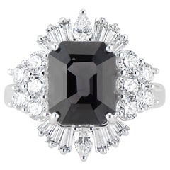 GIA-zertifizierter 18k LOLA Deco inspirierter schwarzer Spinell- und Diamantring