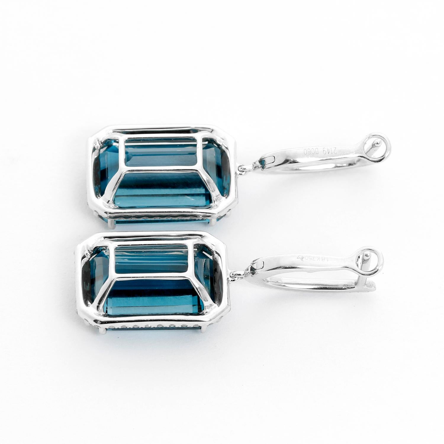 18 Karat White Gold London Blue Topaz and Diamond Earrings In New Condition In Dallas, TX