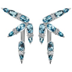 london blue topaz ring 18 Karat White Gold London Blue Topaz and White Diamond Jacket Earrings
