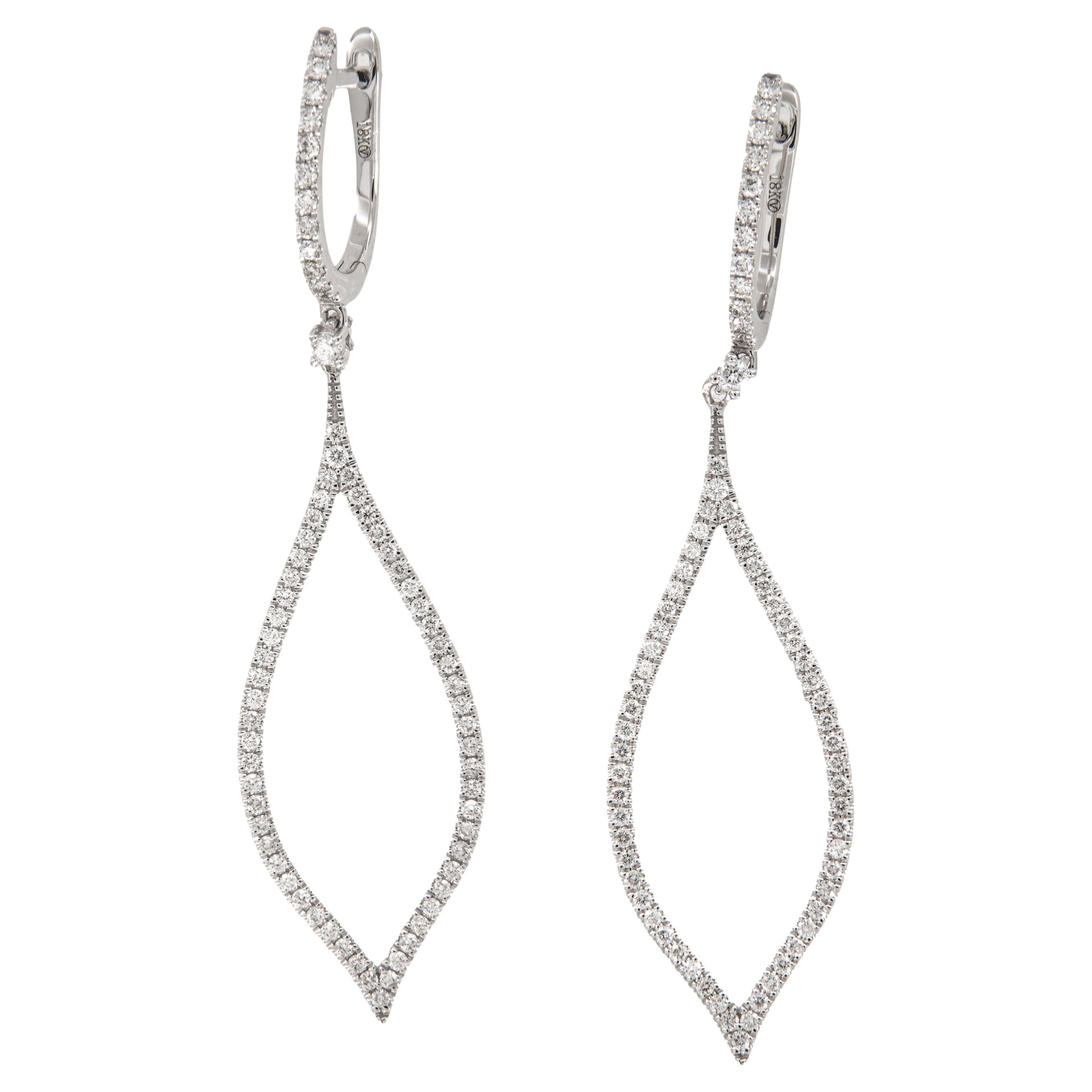 18 Karat White Gold Long 0.77 Cttw Diamond Dangle Earrings