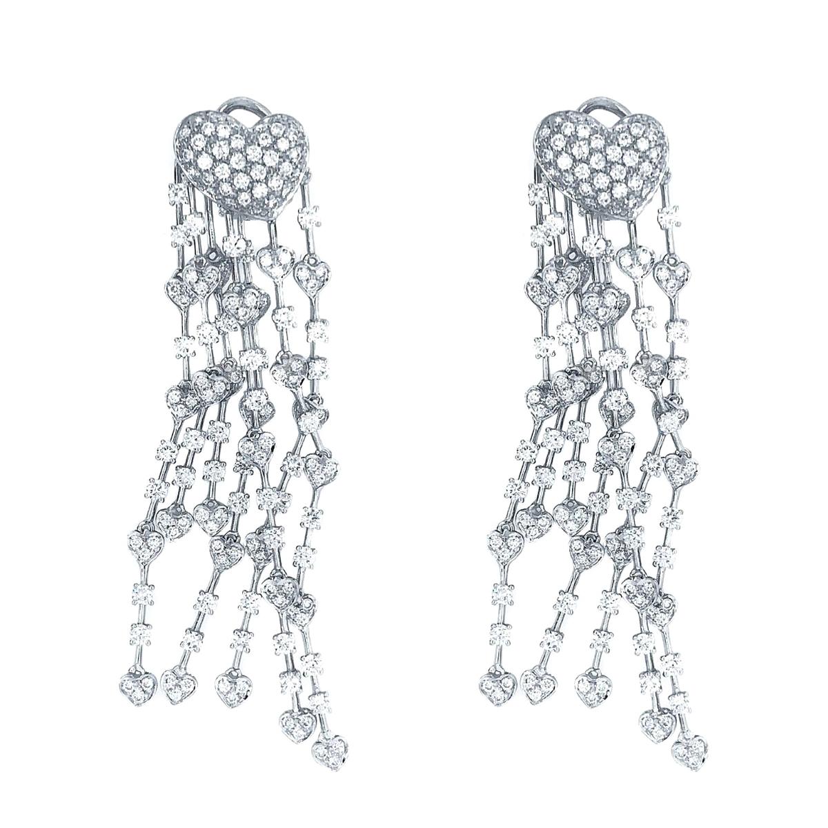 Boucles d'oreilles longues en or blanc 18 carats avec diamants