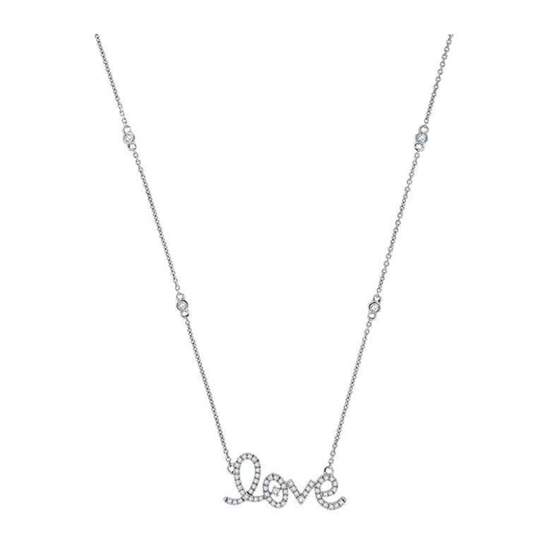 18 Karat White Gold Love Diamond Necklace '1/4 Carat' For Sale