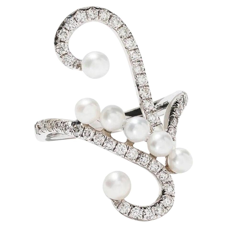 18 Karat White Gold Lucy Pearl Diamond Pinky Ring