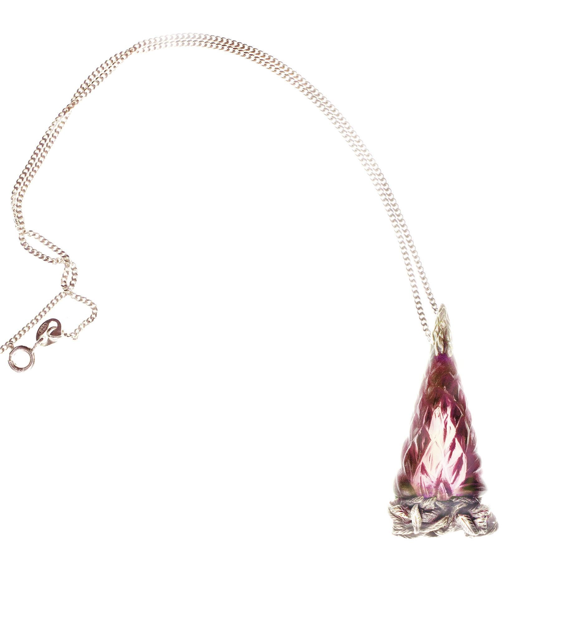 Artist 18 Karat White Gold Lupine Contemporary Pendant Necklace with Pink Quartz For Sale
