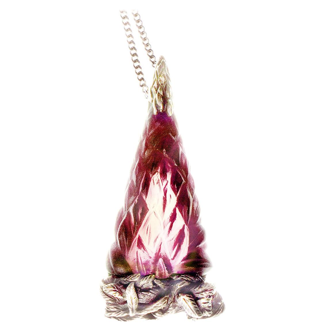 18 Karat White Gold Lupine Contemporary Pendant Necklace with Pink Quartz For Sale