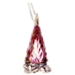 18 Karat White Gold Lupine Contemporary Pendant Necklace with Pink Quartz