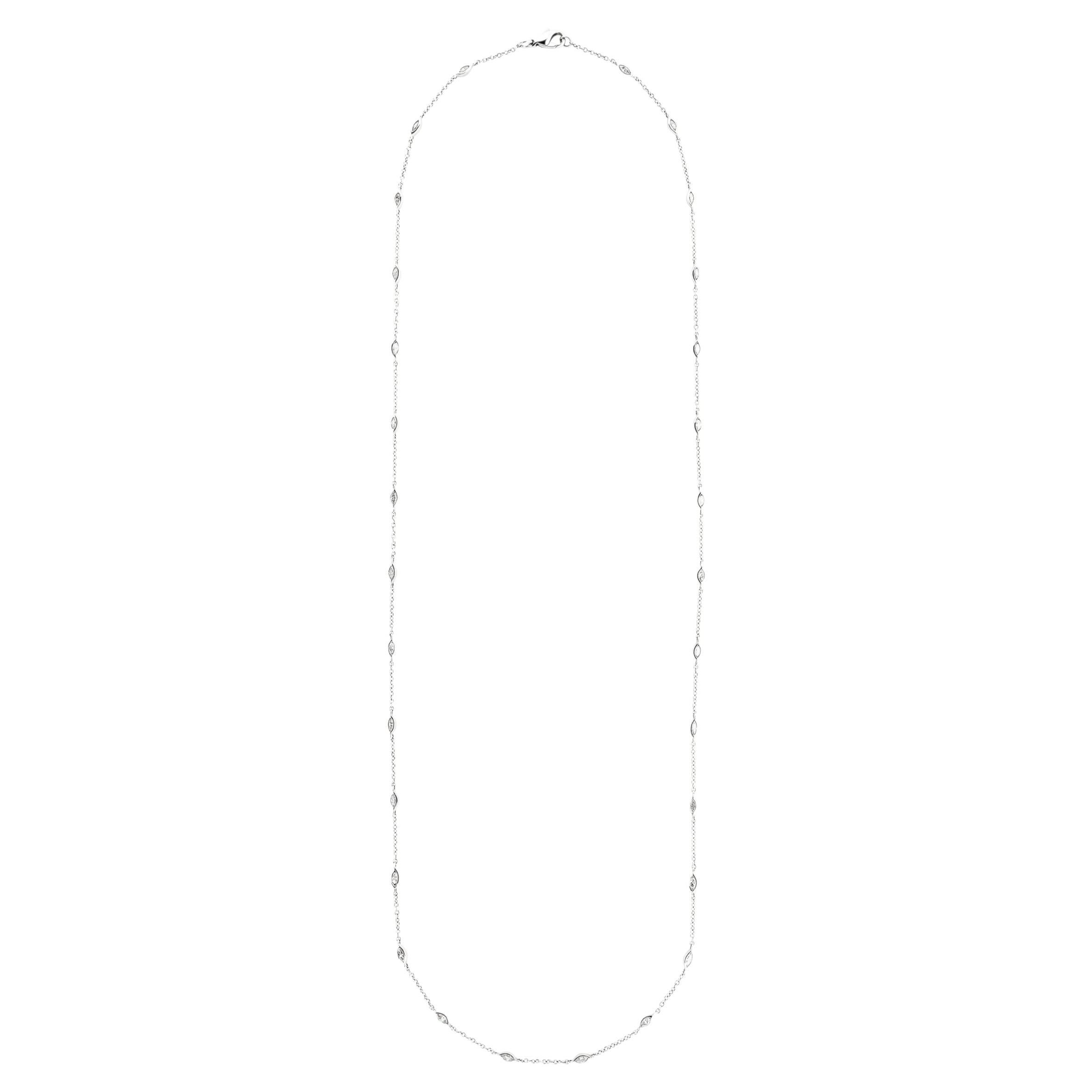 18 Karat White Gold Marquise Cut Diamond by the Yard Long Necklace 33.5"