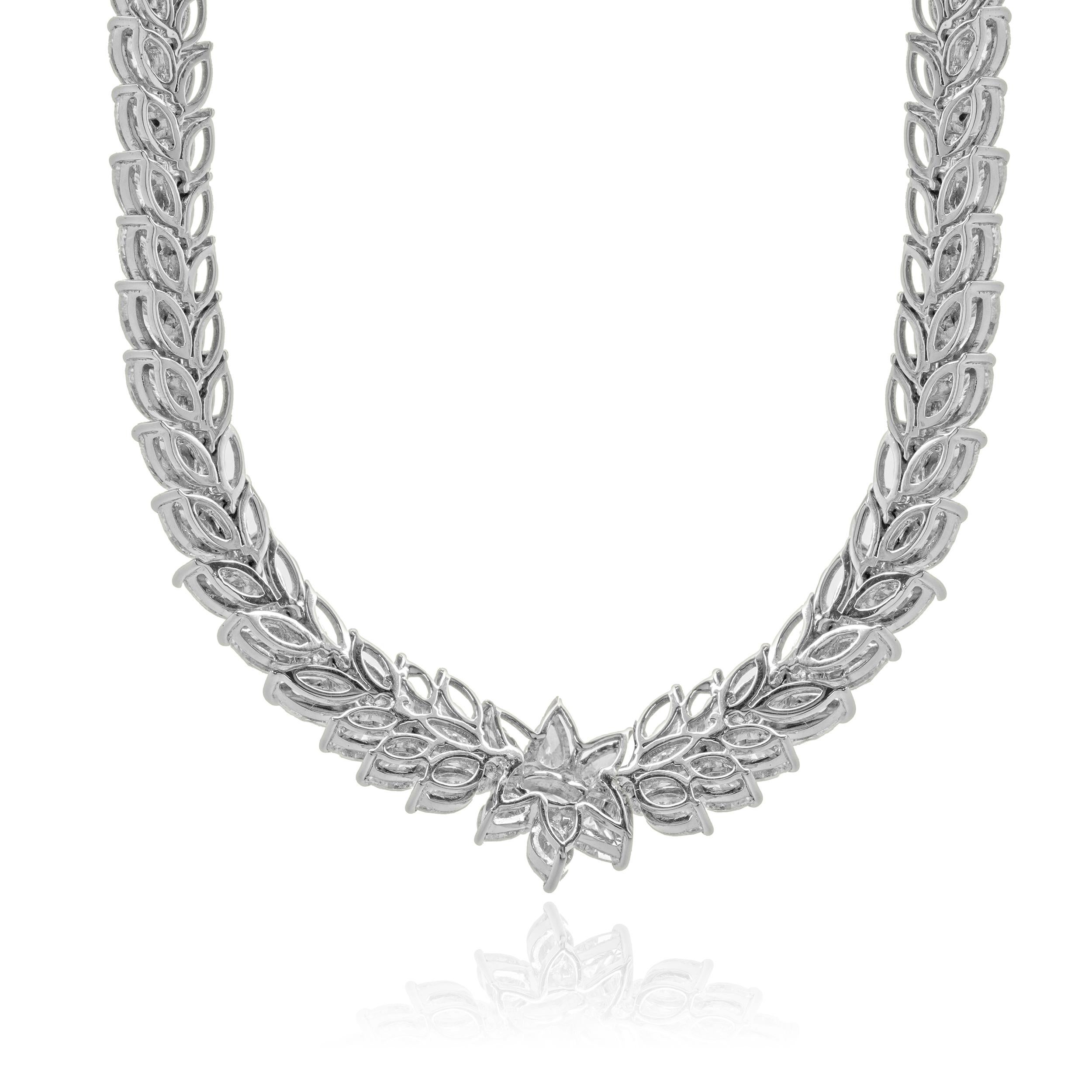 18 Karat White Gold Marquise Cut Diamond Collar Necklace In Excellent Condition For Sale In Scottsdale, AZ