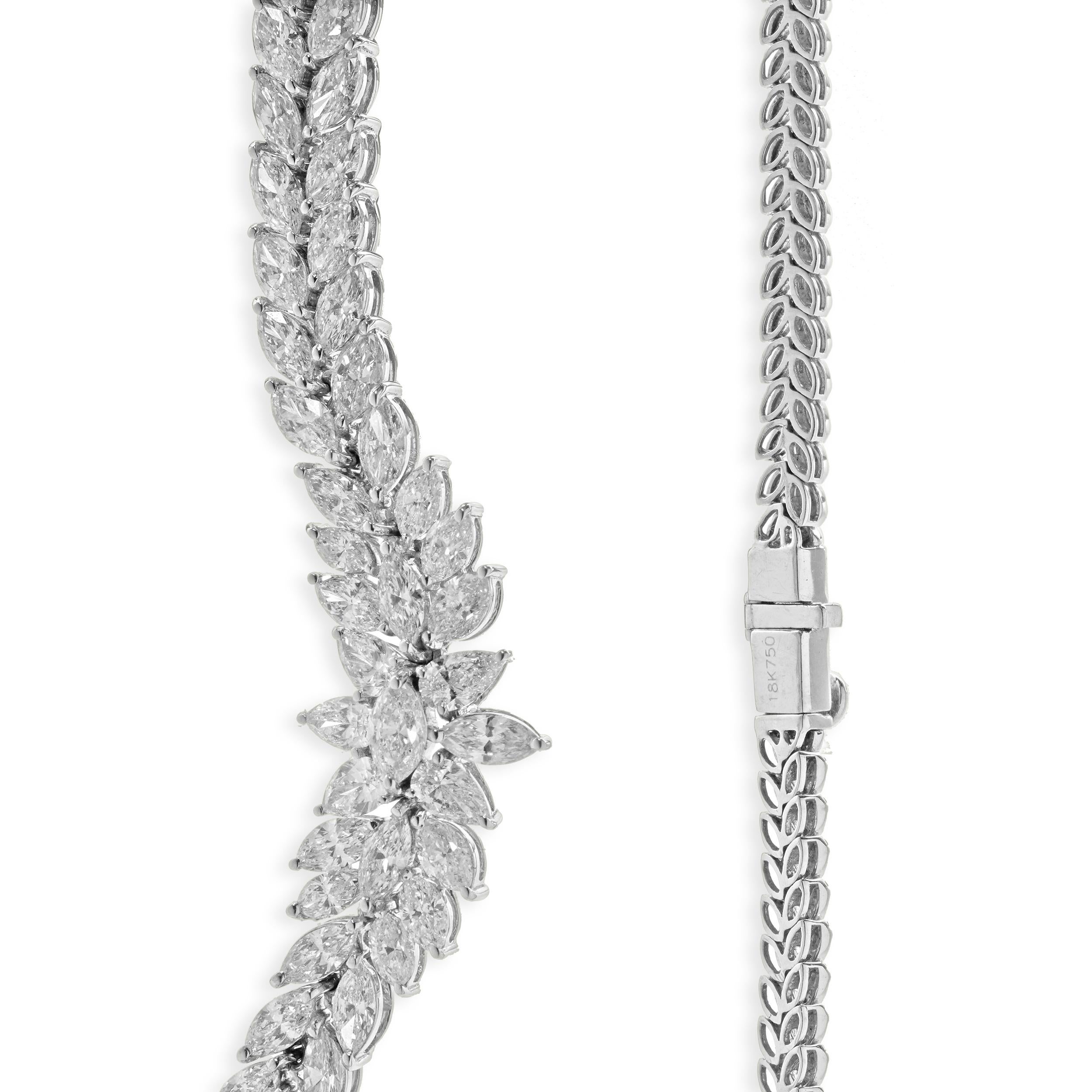 Women's 18 Karat White Gold Marquise Cut Diamond Collar Necklace For Sale