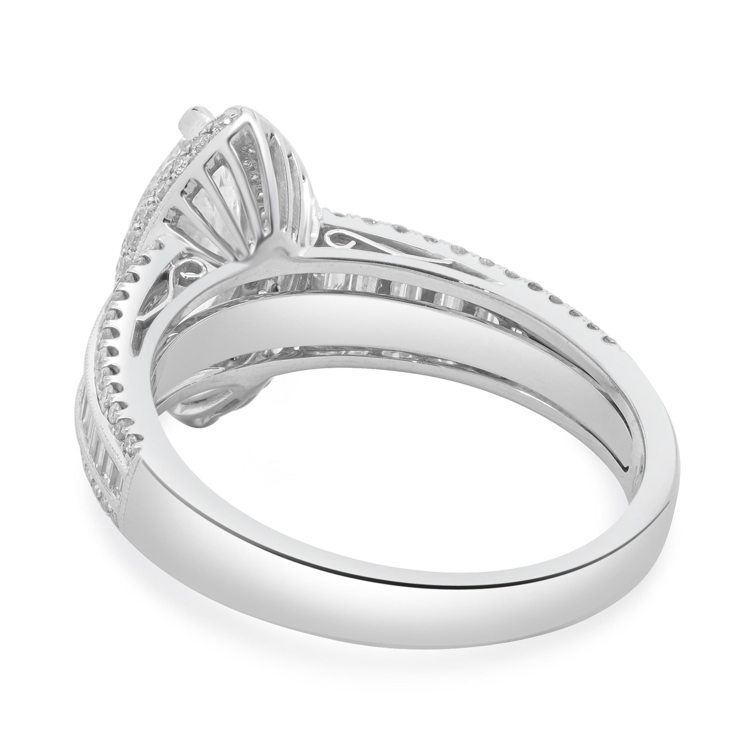 18 Karat White Gold Marquise Cut Diamond Engagement Ring In Excellent Condition For Sale In Scottsdale, AZ