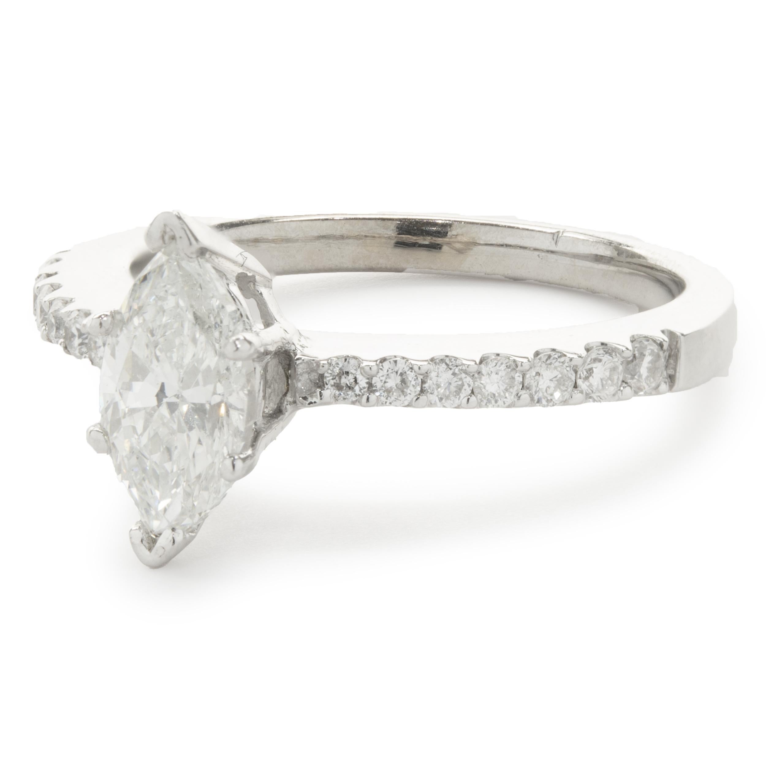 Women's 18 Karat White Gold Marquise Cut Diamond Engagement Ring For Sale