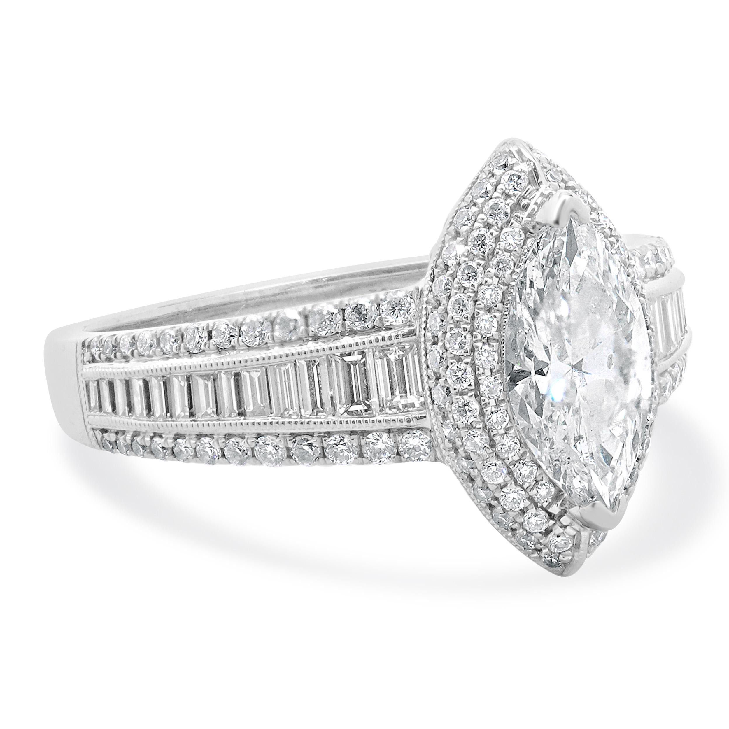 Women's 18 Karat White Gold Marquise Cut Diamond Engagement Ring For Sale