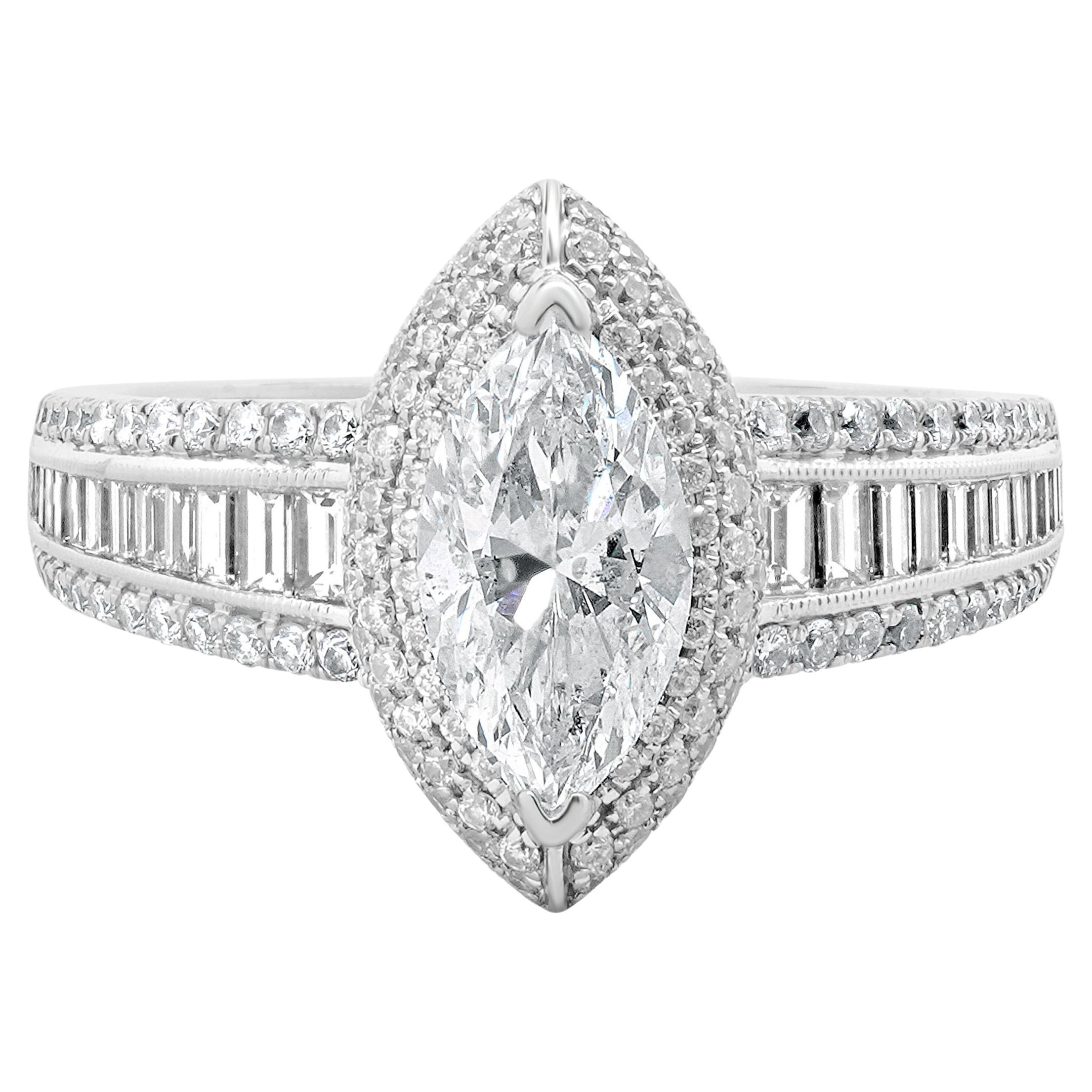 18 Karat White Gold Marquise Cut Diamond Engagement Ring