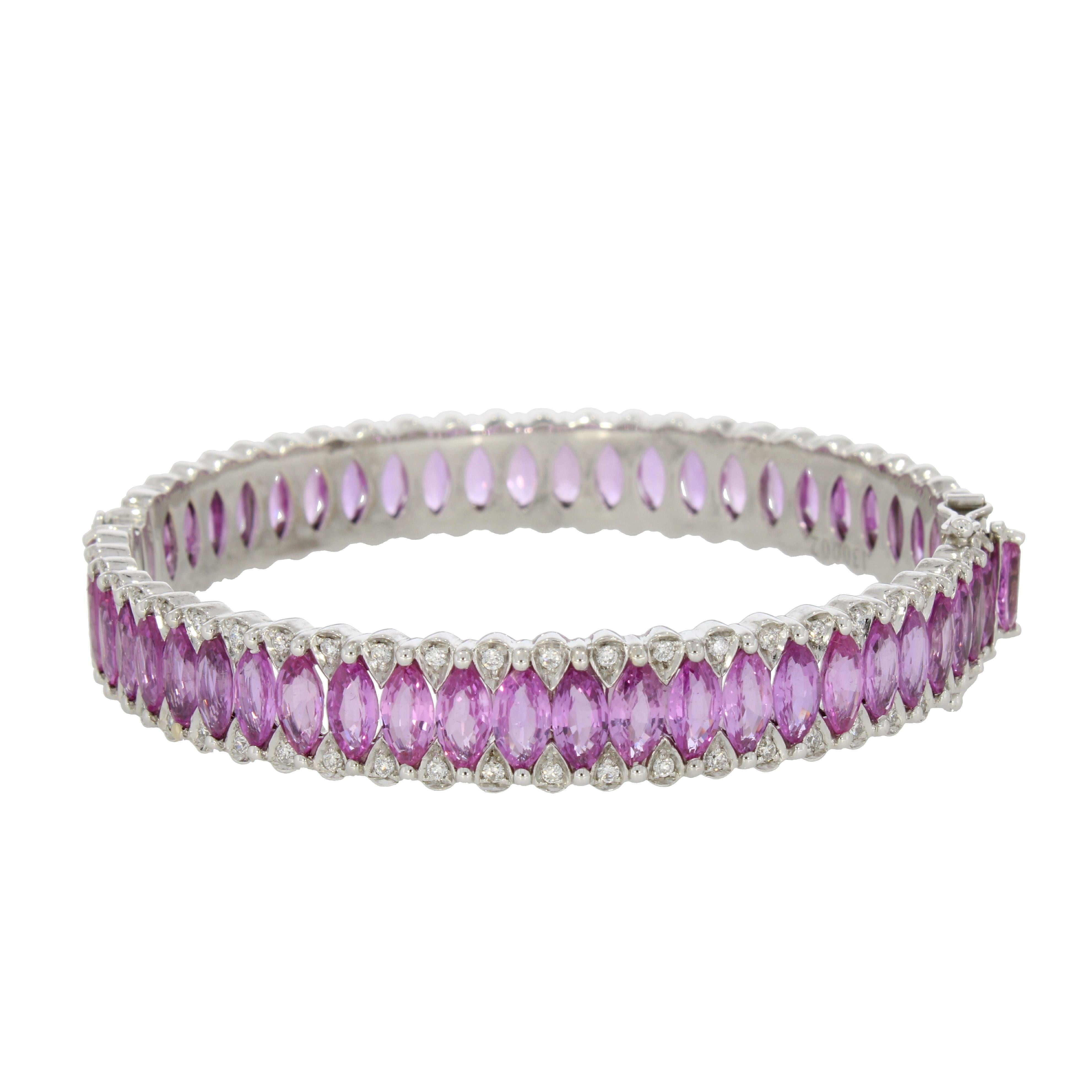 Contemporary 18 Karat White Gold Marquise Pink Sapphire and Diamonds Amore Bangle by Niquesa