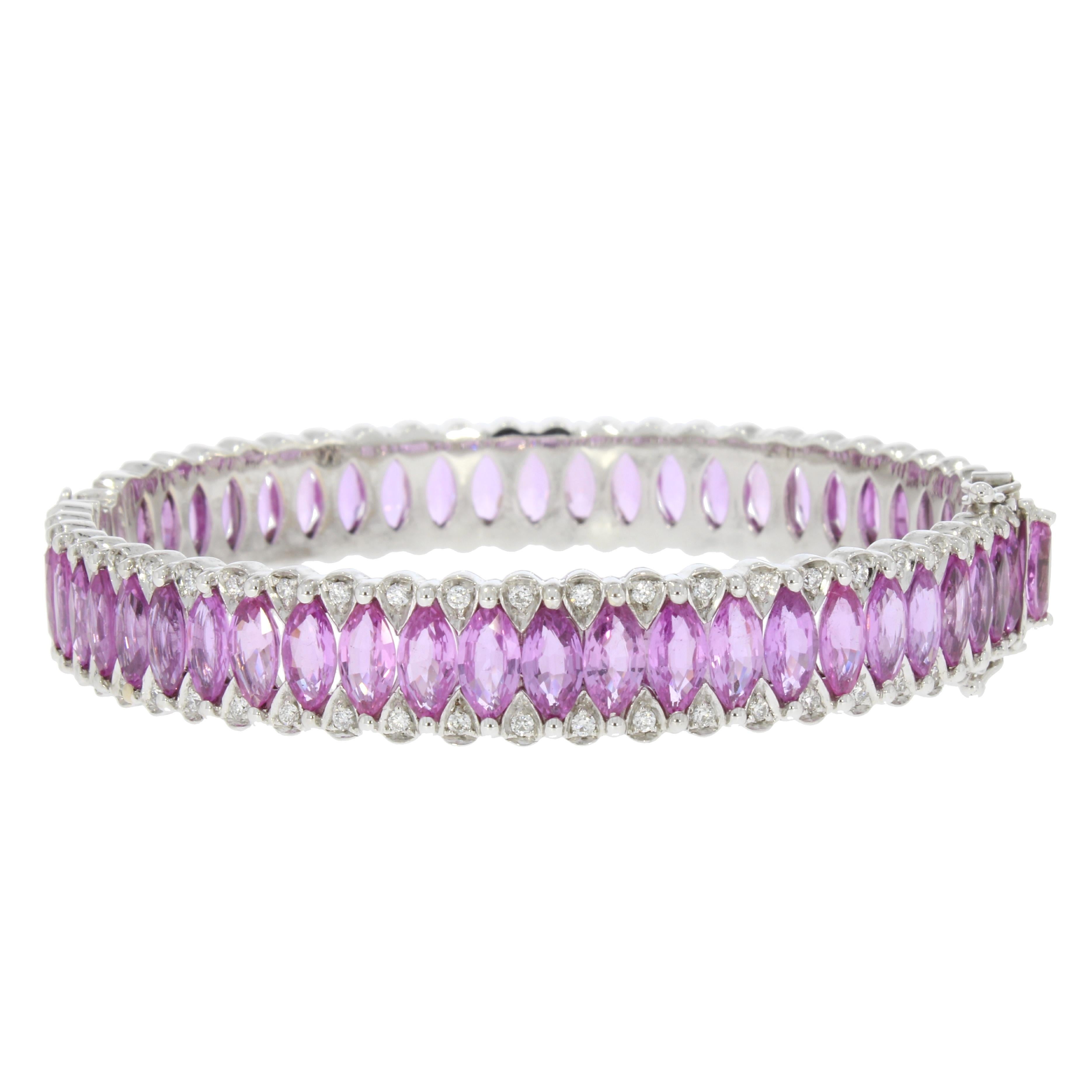 Marquise Cut 18 Karat White Gold Marquise Pink Sapphire and Diamonds Amore Bangle by Niquesa