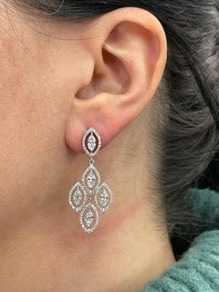 18 Karat White Gold Marquise Round Diamond Drop Chandelier Earrings 3.53 Carats