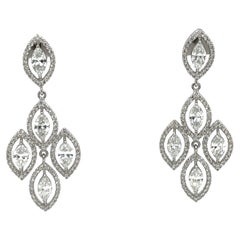 Boucles d'oreilles chandelier en or blanc 18 carats avec diamants ronds et marquises de 3,53 carats