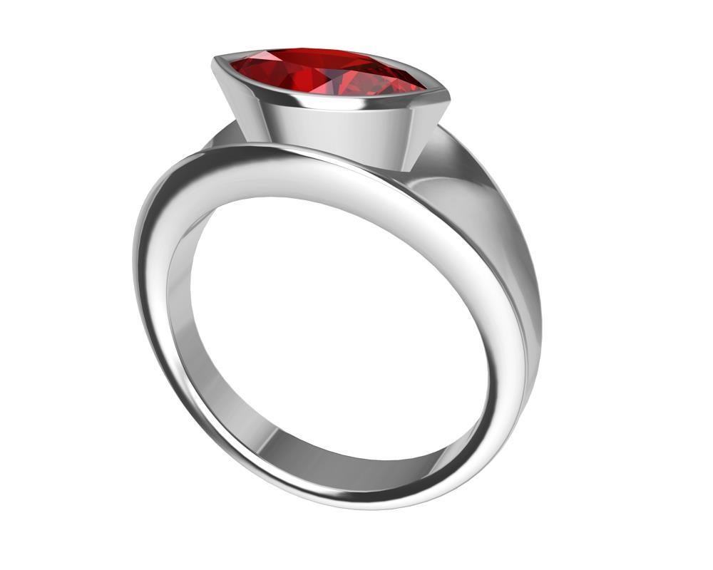 For Sale:  18 Karat White Gold Marquise Ruby 1.1 Carat Sculpture Ring 4