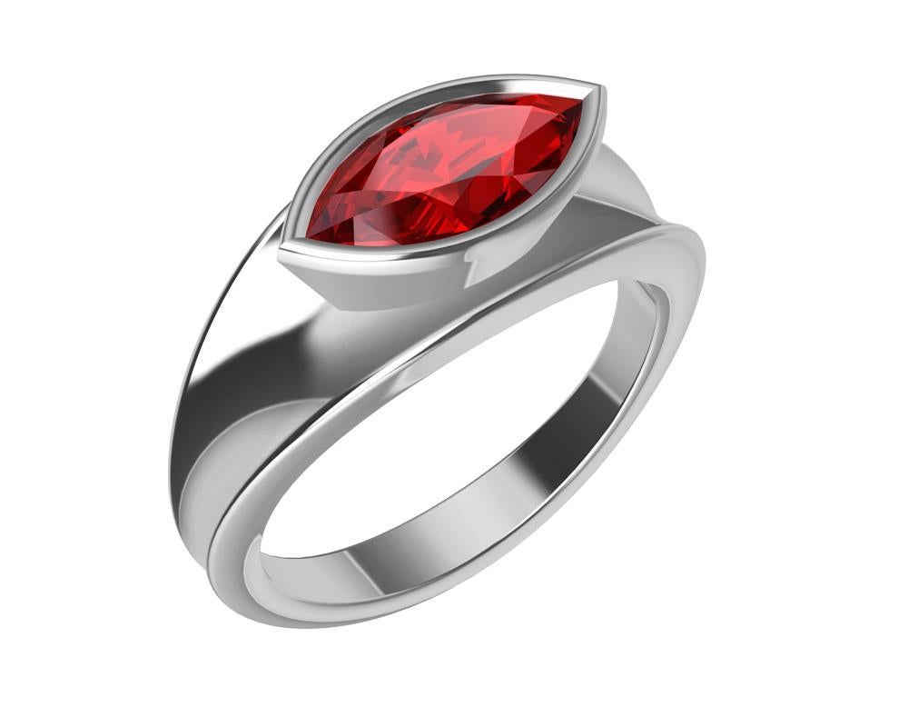 For Sale:  18 Karat White Gold Marquise Ruby 1.1 Carat Sculpture Ring 5