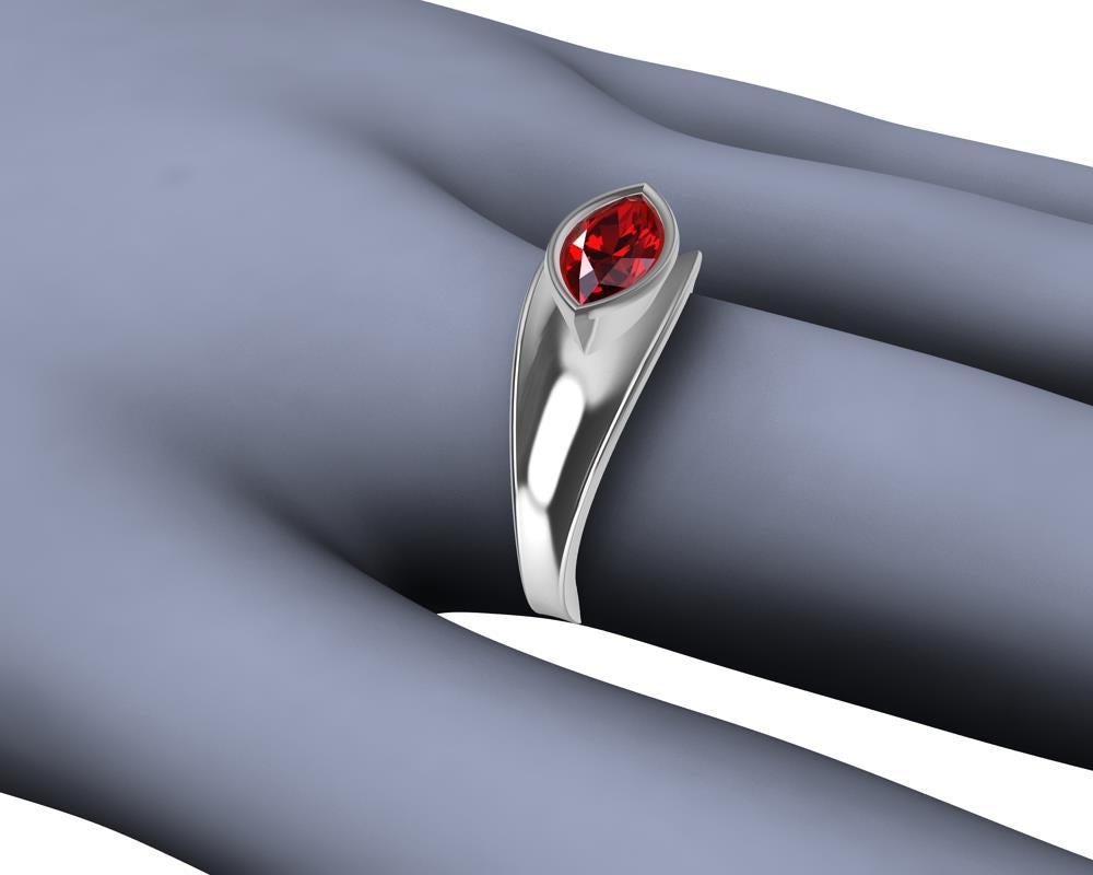 For Sale:  18 Karat White Gold Marquise Ruby 1.1 Carat Sculpture Ring 7