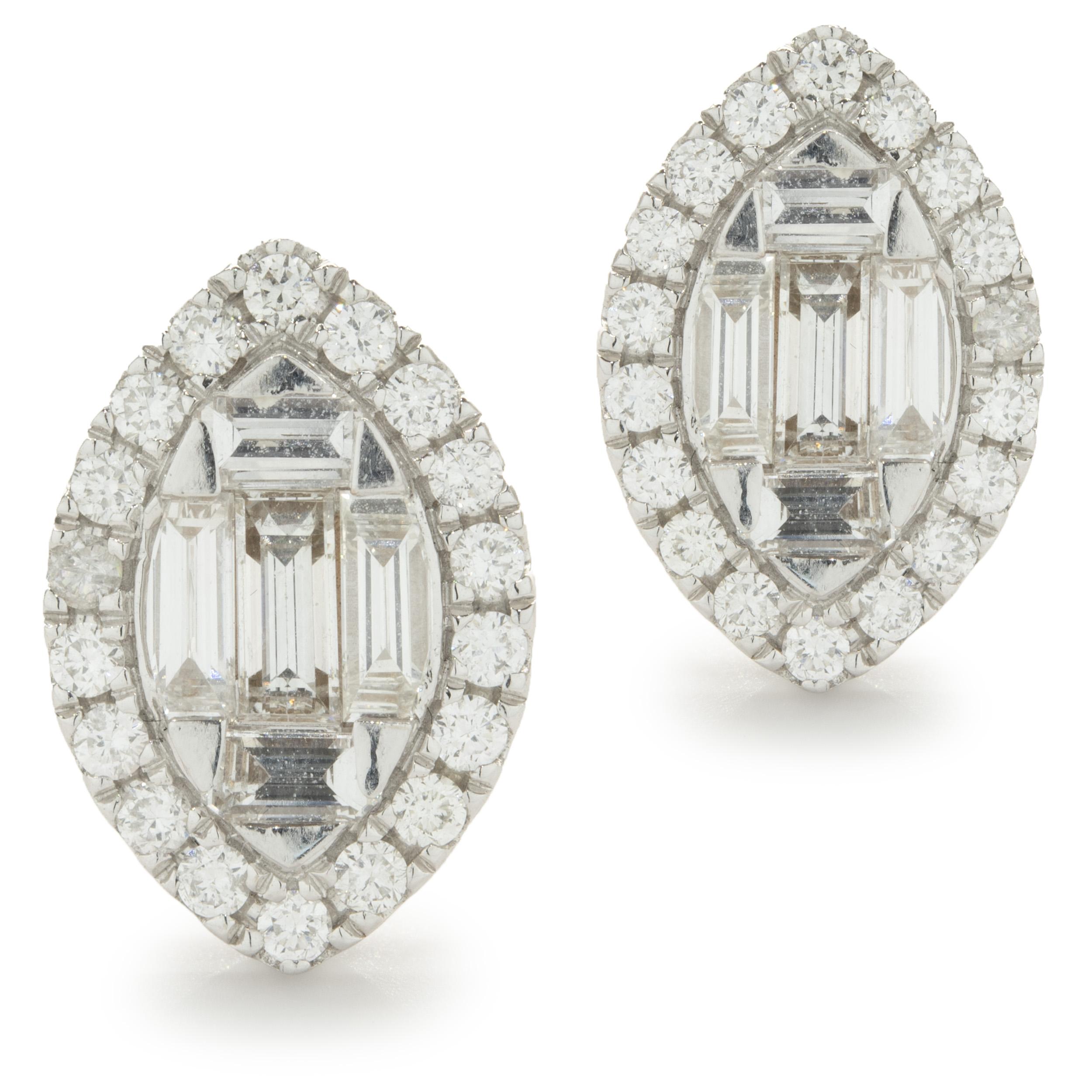 Mosaic Diamond Stud Earrings in 18 Karat White Gold For Sale at 1stDibs