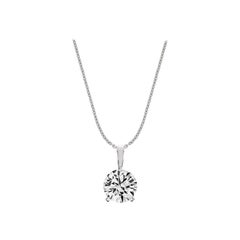 Pendentif Martini en or blanc 18 carats à 3 griffes avec diamants naturels de 1 1/2 carat