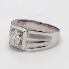 18 Karat White Gold Men's Wedding Diamond Signet Style Ring with 1.02 Carat GIA