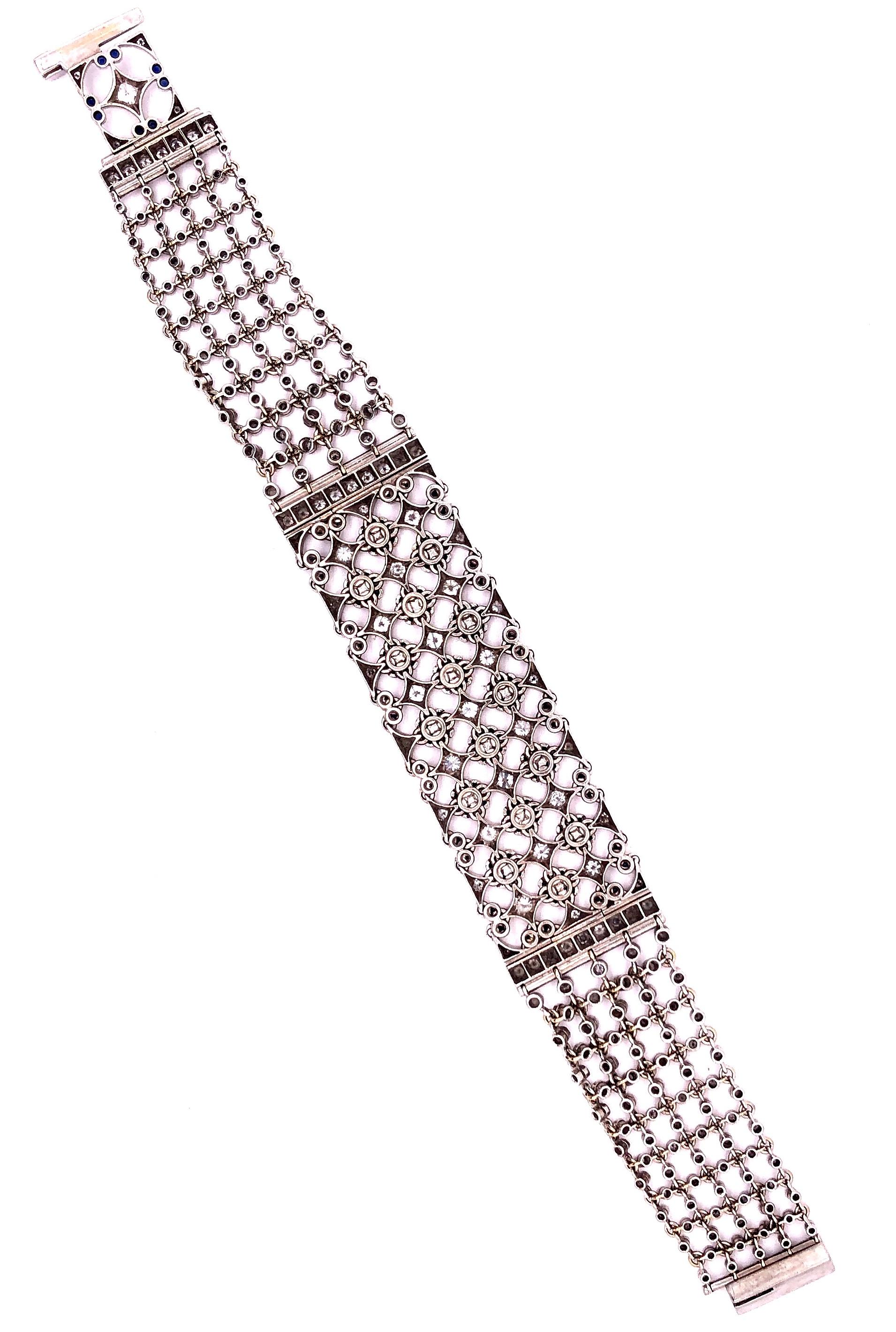 18 Karat White Gold Mesh Sapphire and Diamond Lace Bracelet For Sale 8