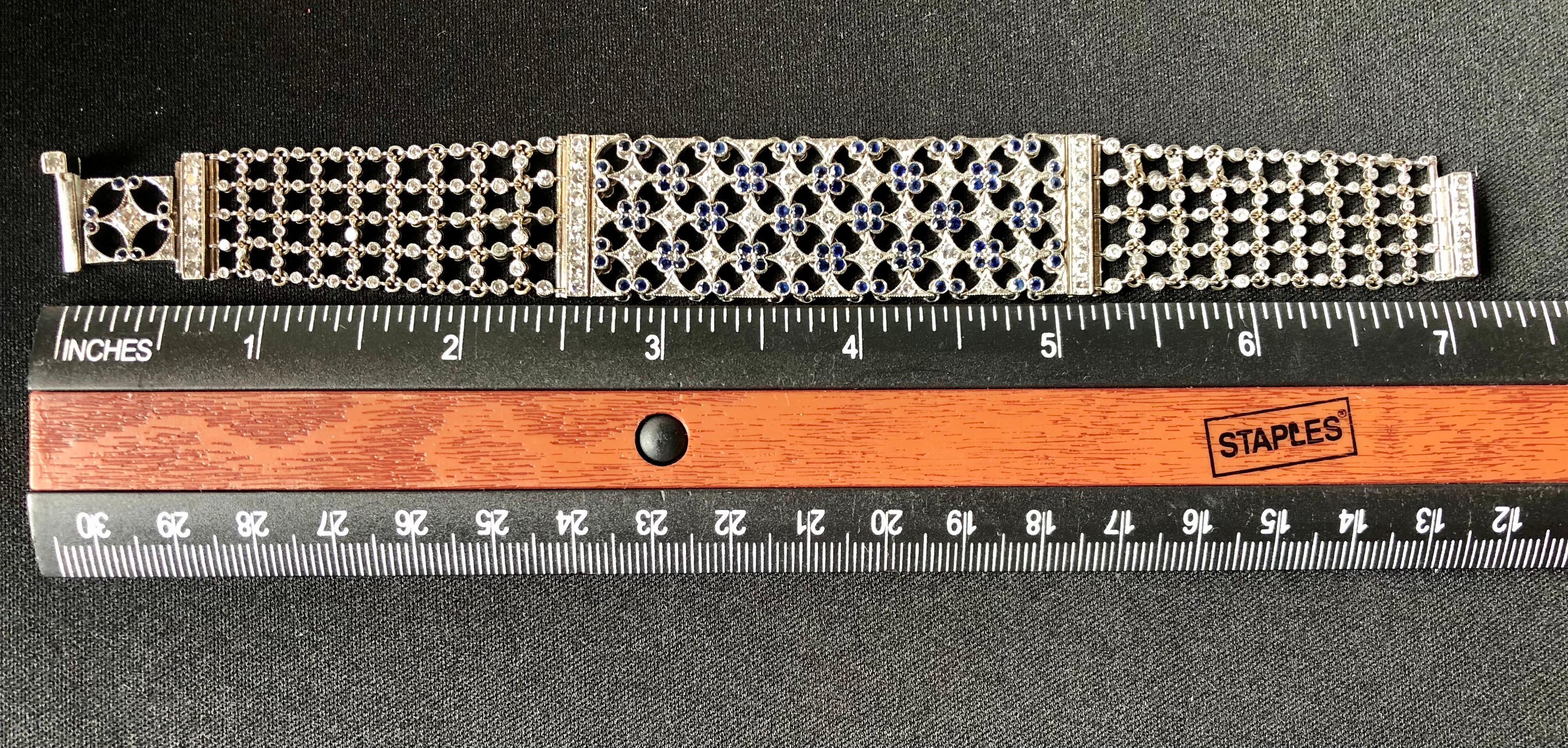 18 Karat White Gold Mesh Sapphire and Diamond Lace Bracelet 9