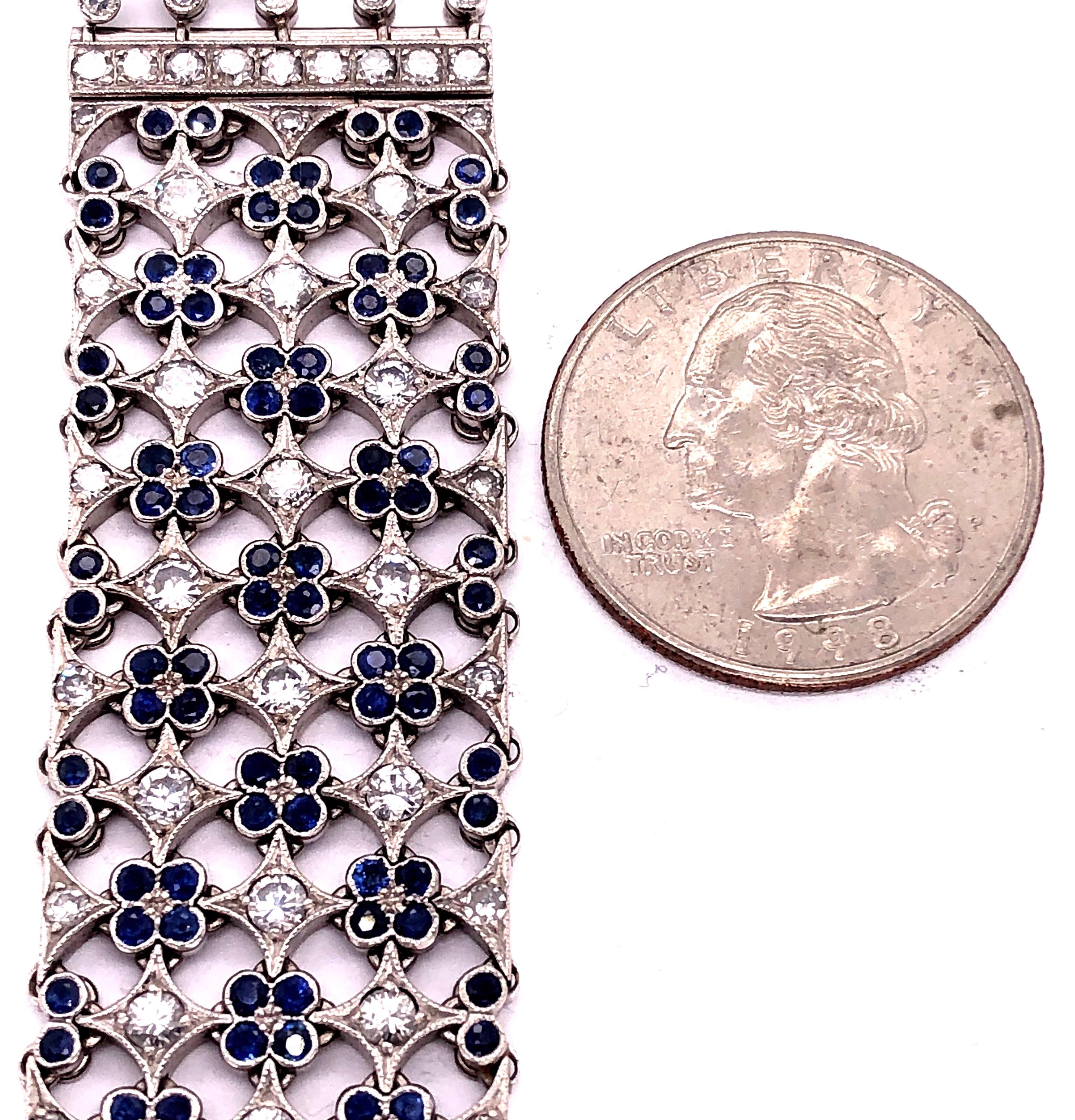 18 Karat White Gold Mesh Sapphire and Diamond Lace Bracelet For Sale 11