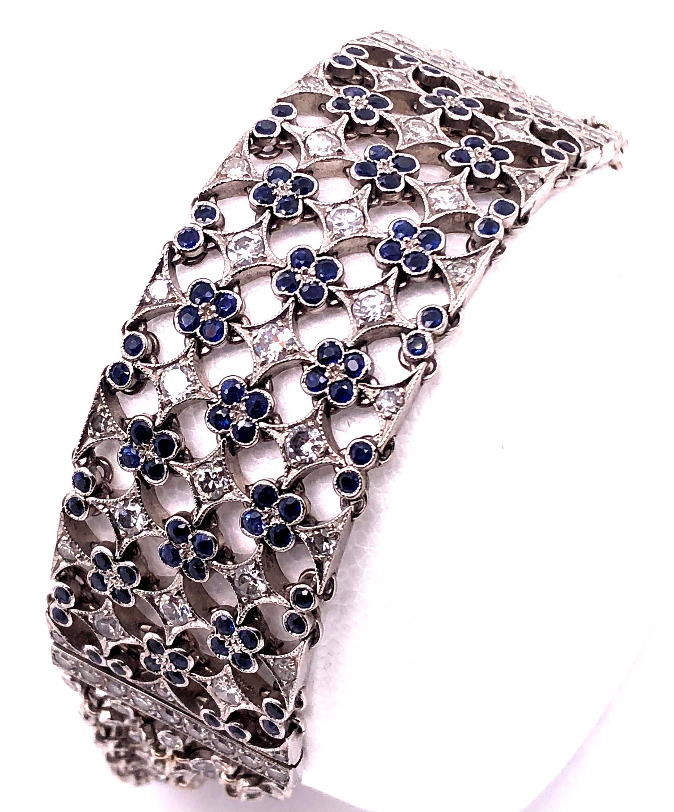 18 Karat White Gold Mesh Sapphire and Diamond Lace Bracelet In Good Condition For Sale In Stamford, CT