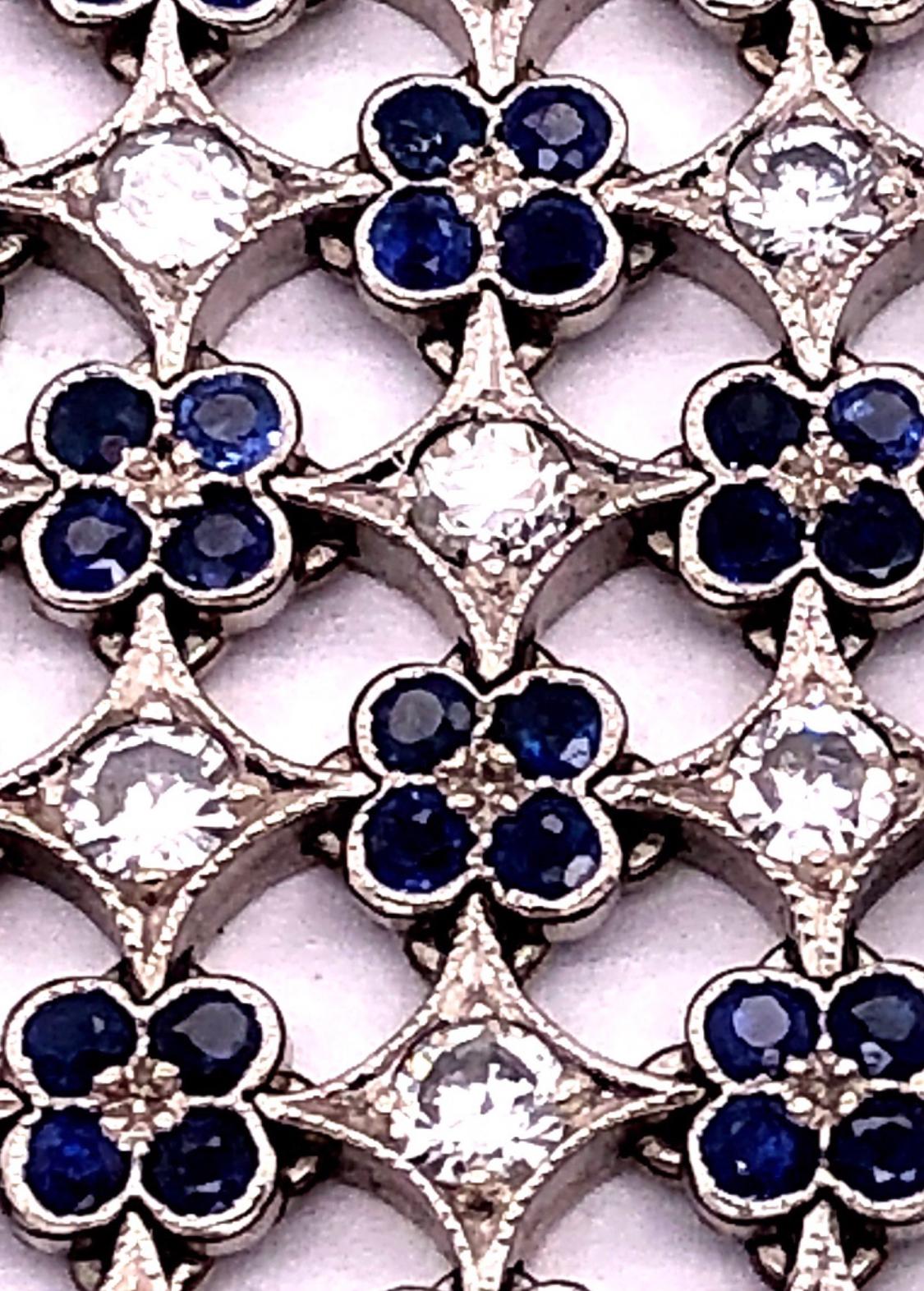 Women's or Men's 18 Karat White Gold Mesh Sapphire and Diamond Lace Bracelet