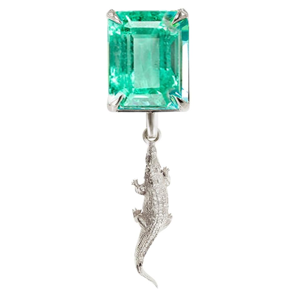 White Gold Mesopotamia Contemporary Pendant Necklace with Emerald