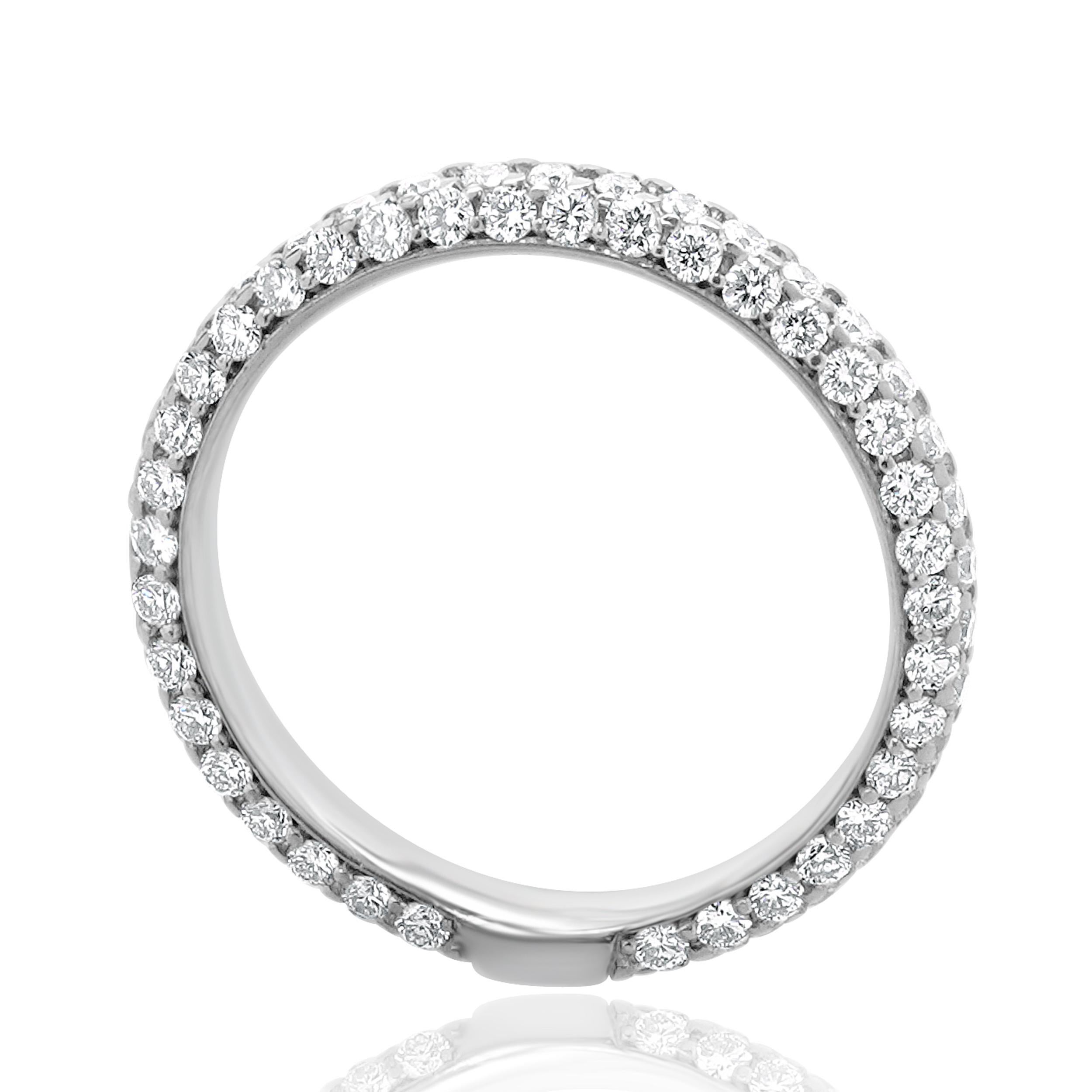 Designer: custom
Material: 18K white gold
Diamond:  111 round brilliant cut = 1.10cttw
Color: G
Clarity: SI1
Ring size: 5.75 (please allow two additional shipping days for sizing requests)
Weight: 2.17 grams

