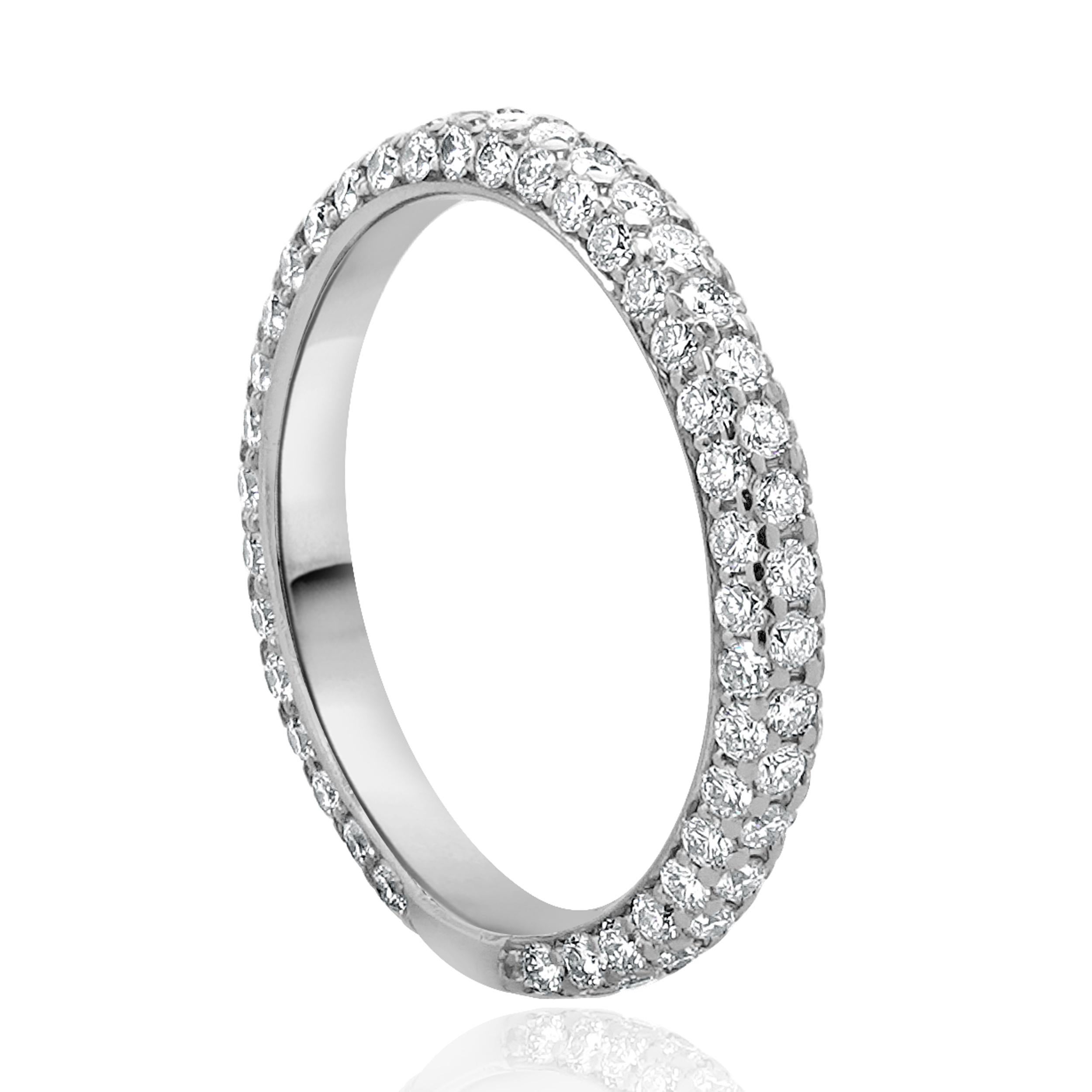 Brilliant Cut 18 Karat White Gold Micro Pave Diamond Band For Sale