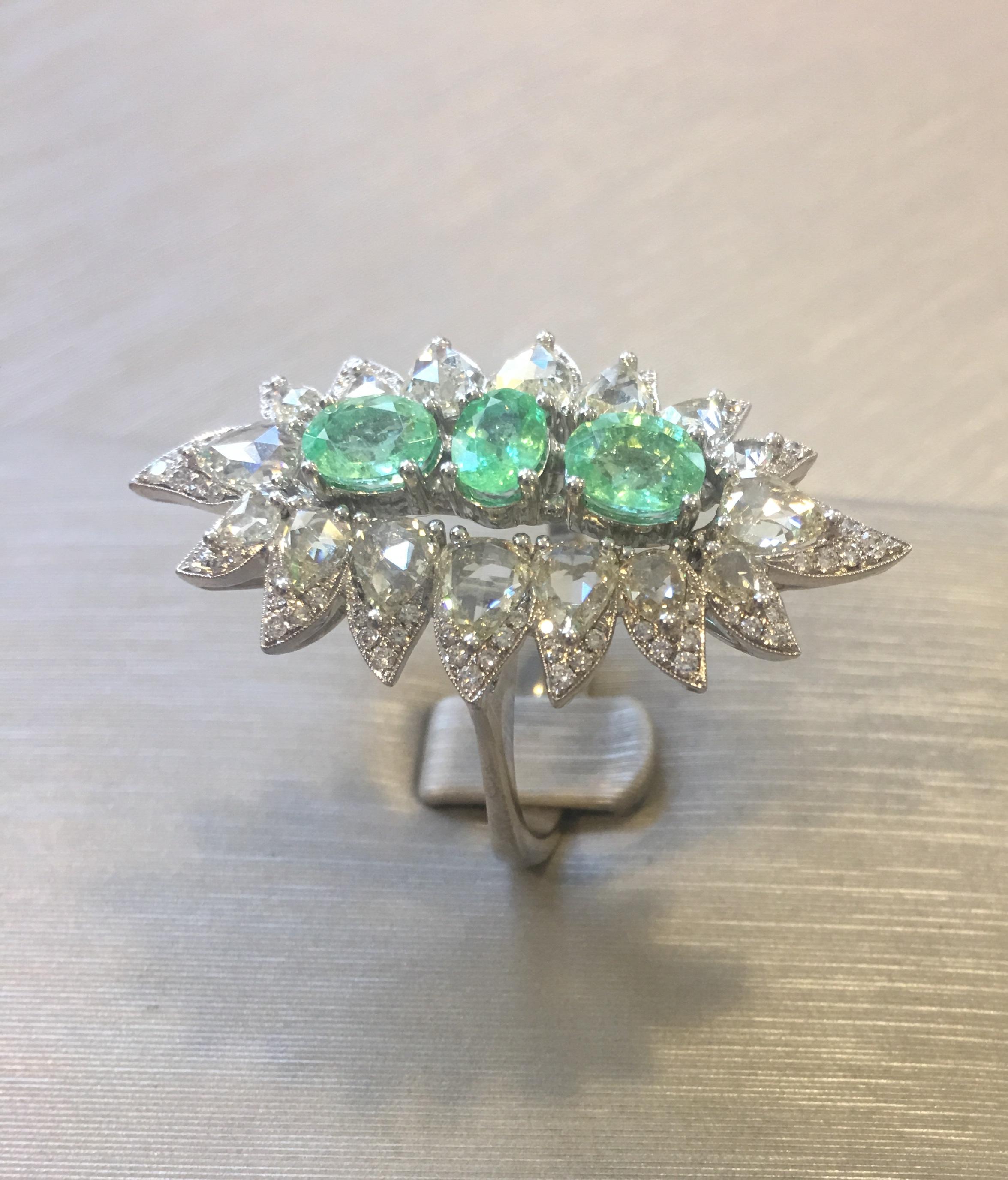 18 Karat White Gold Monan 1.74 Carat Paraiba and 3.37 Carat Diamond Ring In New Condition For Sale In Istanbul, TR