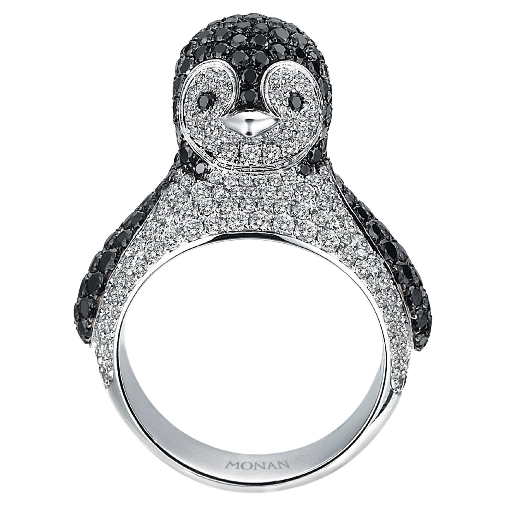 18 Karat White Gold Monan Another World 4.45 Carat Penguin Ring For Sale