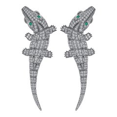 18 Karat White Gold Monan Another World 4.98 Carat Crocodile Earring