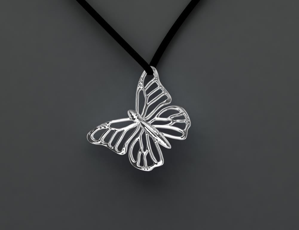 18 Karat White Gold Petite Monarch Butterfly Pendant Necklace, Tiffany Designer, Thomas Kurilla sculpted this butterfly pendant for the new Fall season. Butterflies have always captured the imagination of designers with their amazing patterns and
