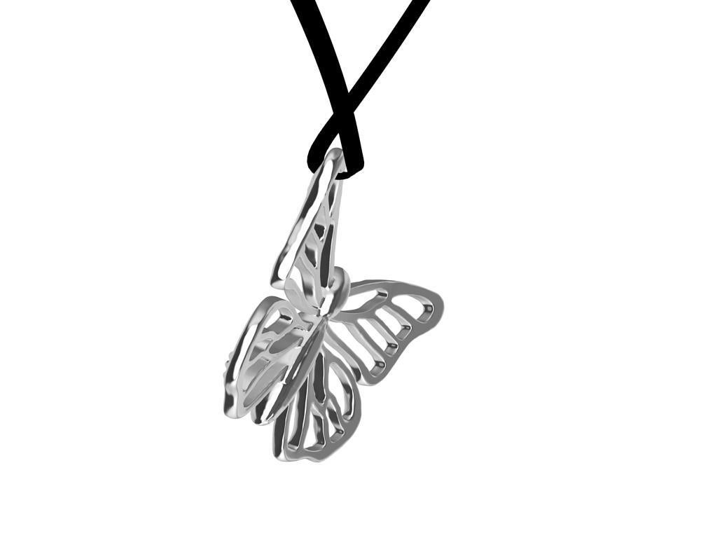 Contemporary 18 Karat White Gold Monarch Butterfly Pendant Necklace For Sale