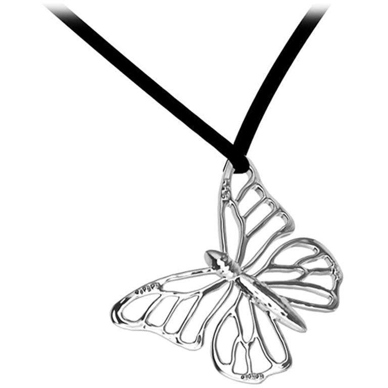 18 Karat White Gold Monarch Butterfly Pendant Necklace For Sale