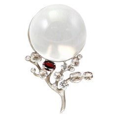 18 Karat White Gold Moon Pendant Necklace by the Artist with Spinel and Diamonds