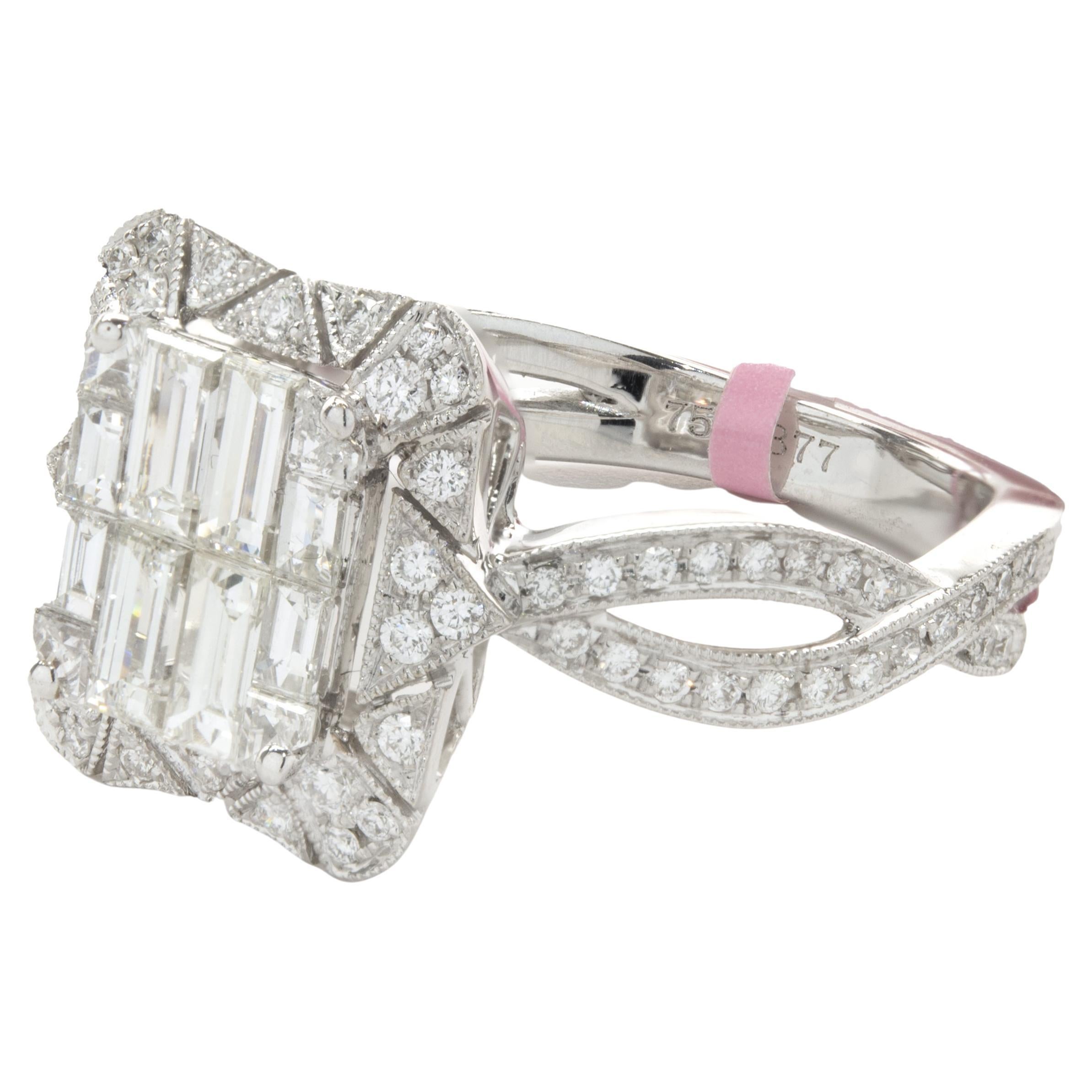 18 Karat White Gold Mosaic Diamond Deco Style Ring For Sale