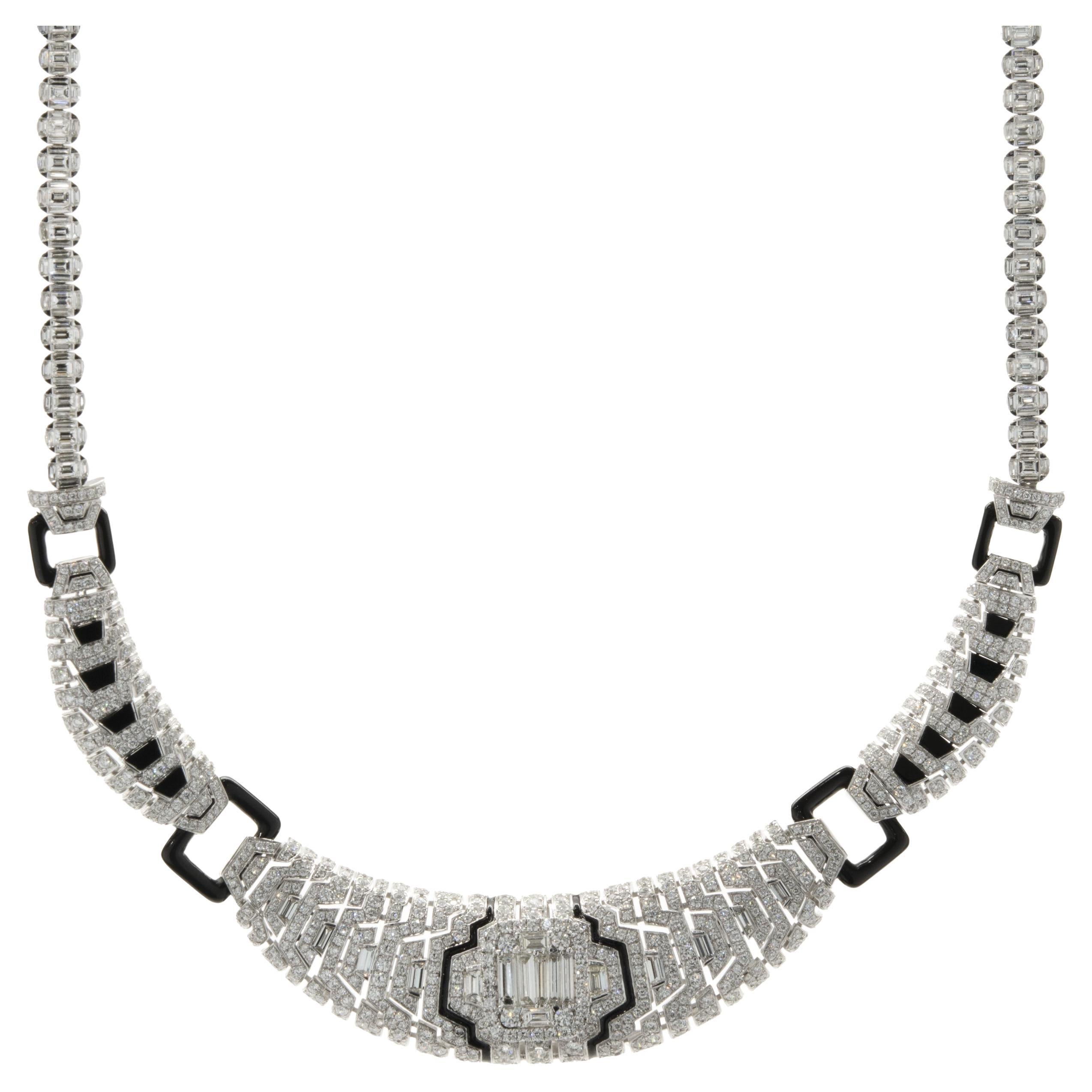 18 Karat White Gold Ornate Triple Strand Mosaic Set Diamond Necklace