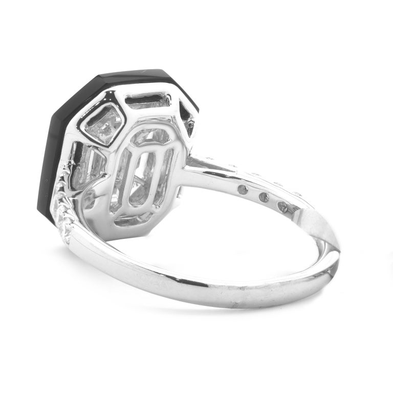 18 Karat White Gold Mosaic Set Diamond and Onyx Ring at 1stDibs