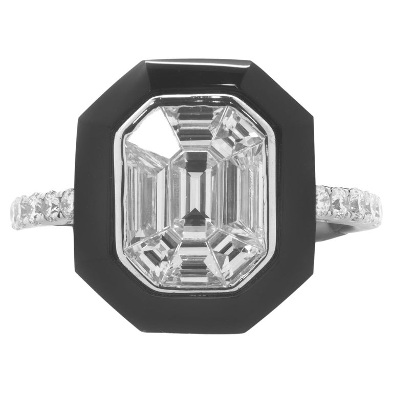 18 Karat White Gold Mosaic Set Diamond and Onyx Ring at 1stDibs