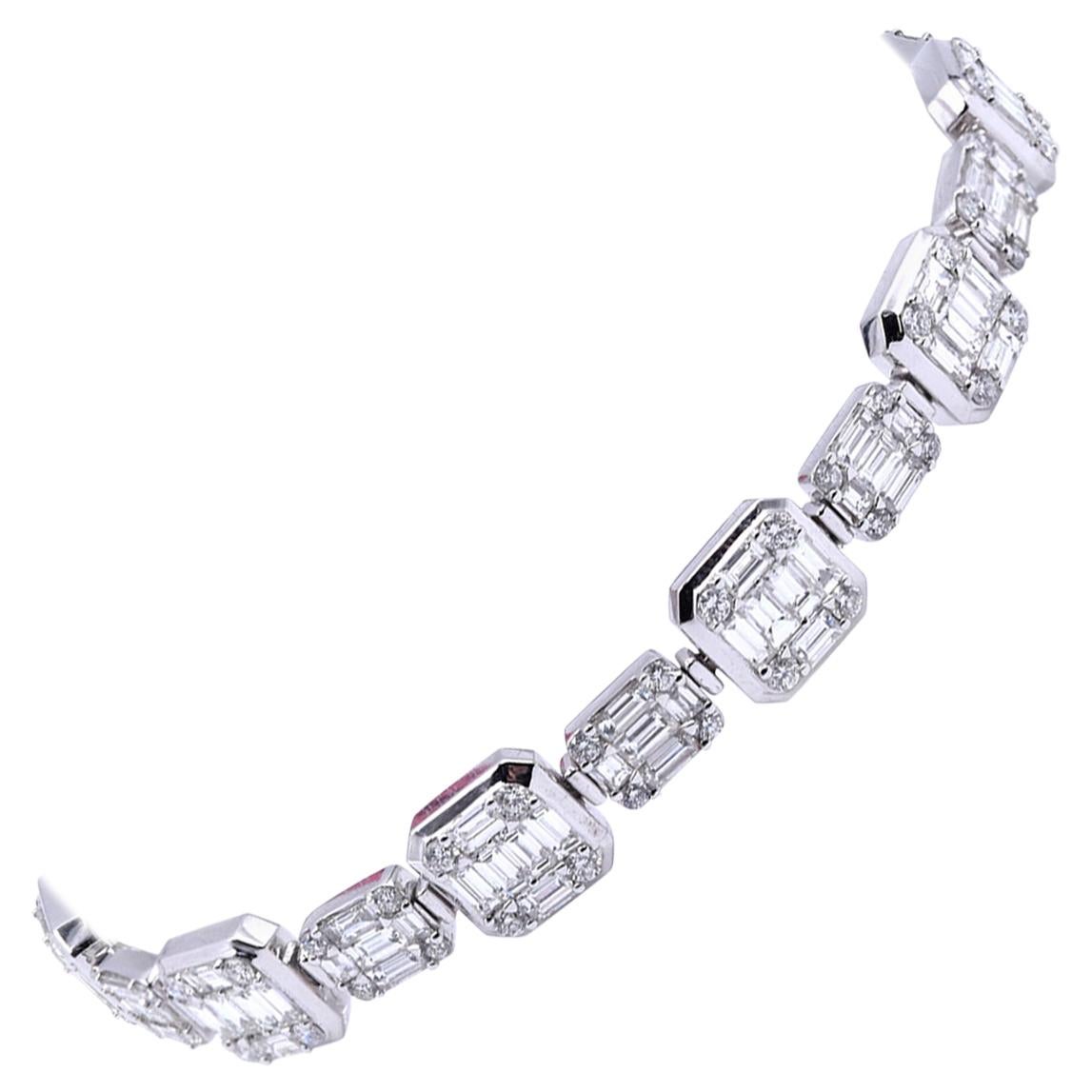 18 Karat White Gold Mosaic Set Diamond Bracelet